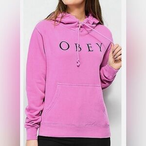 OBEY Women's Pink Hoodie Fleece Pink Rare